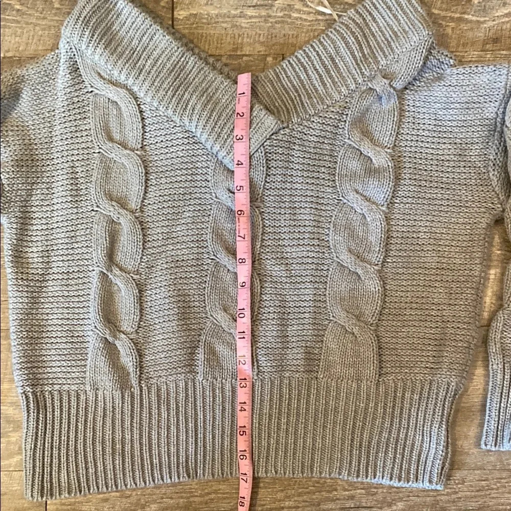 Alya Deep V neck Off the Shoulder Gray Cable Knit Sweater Cozy - Picture 4 of 8